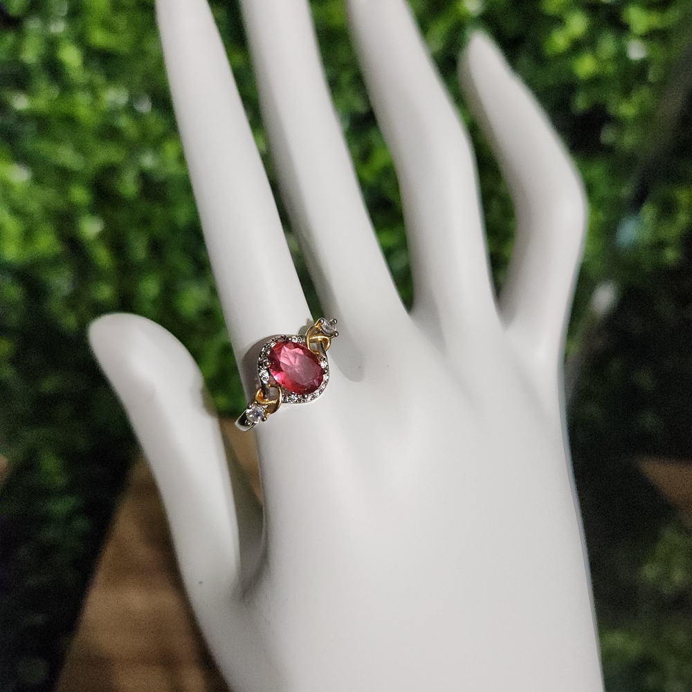 Gold and Pink Gemstone Ring Size 7